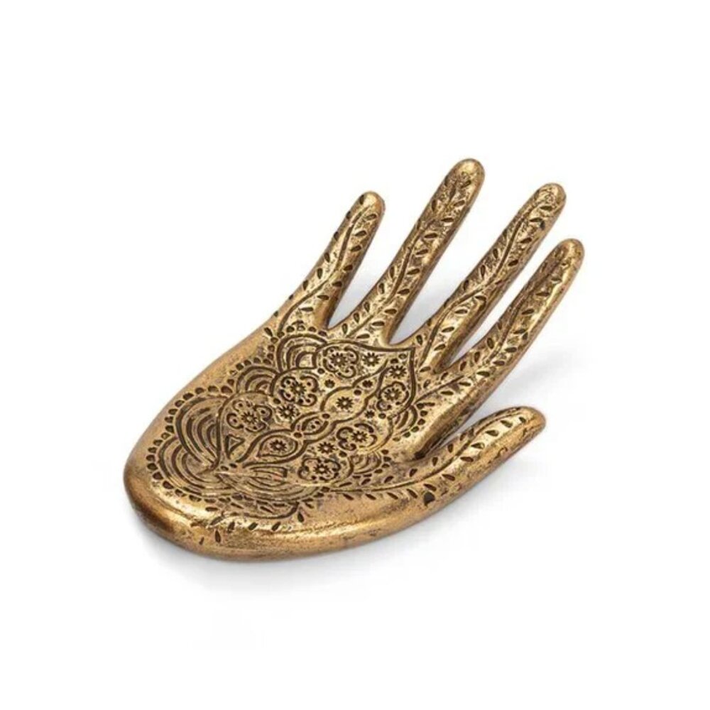 Gold Engraved Hand Jewelry Dish - Vintage Style Trinket Holder (Right)